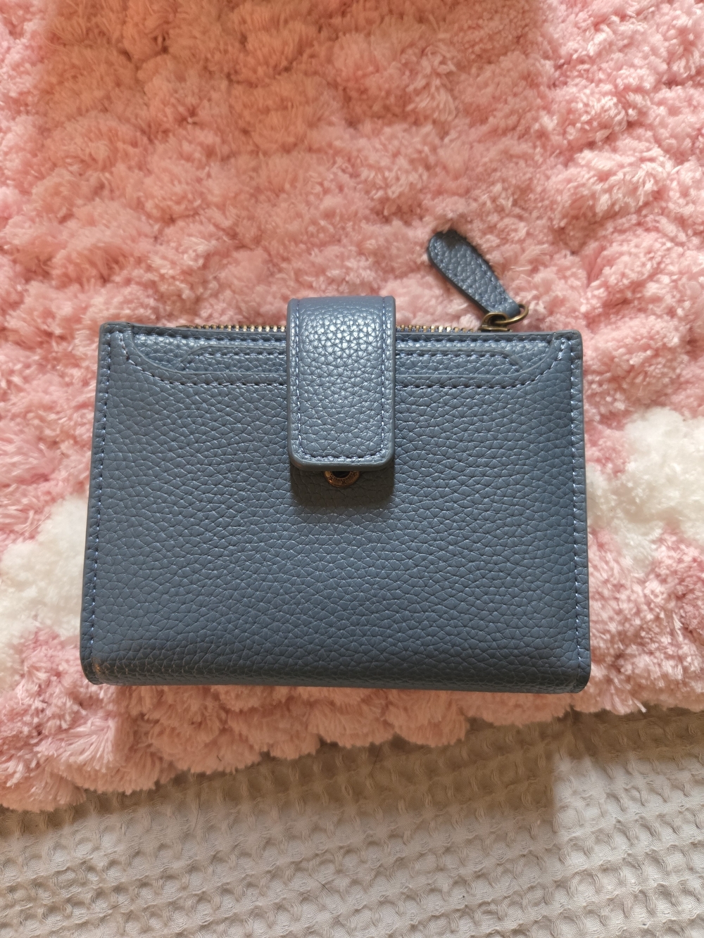 Pebbled Leather Compact Wallet in Slate Blue